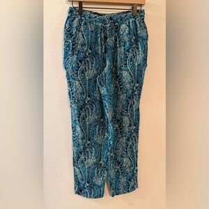 Talbots Blue Paisley Pull On Pants - Womens size Medium PETITE